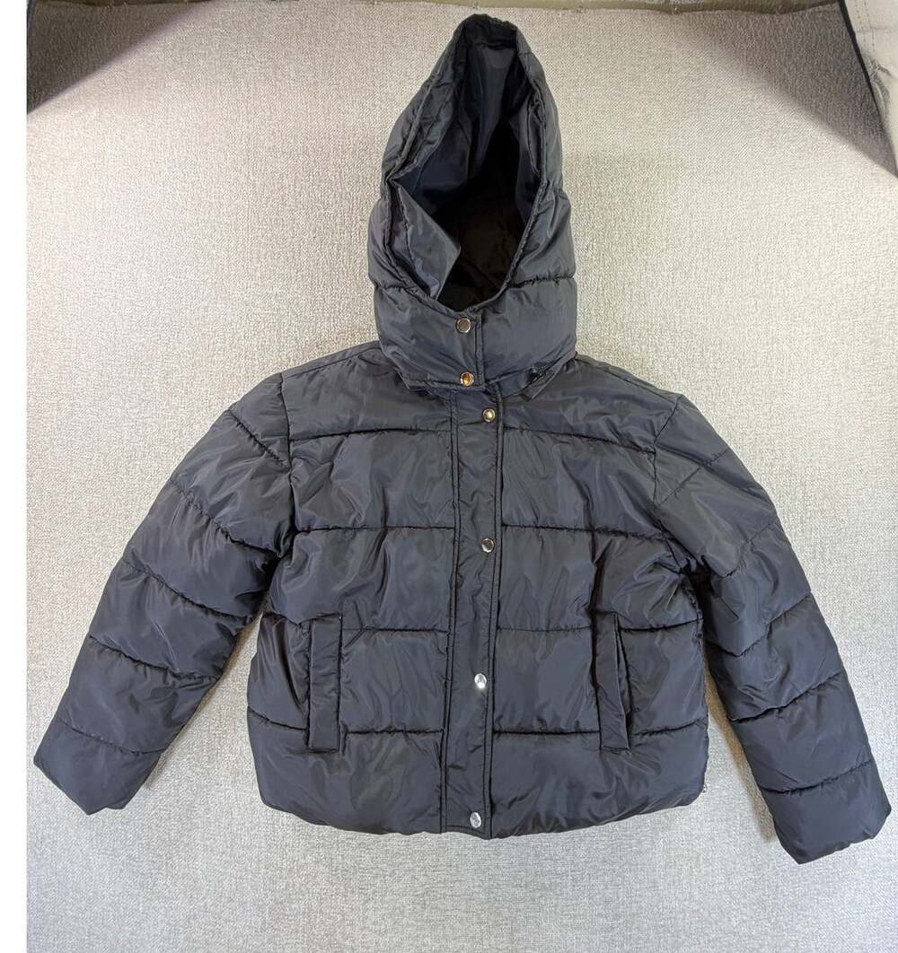 Sebby Womens Medium Black Hooded Long Sleeve Puffer Jacket Winter Outerwear Warm